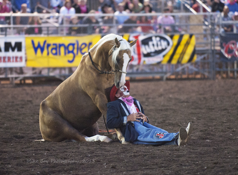 Rodeo clown Keith Isley lwith his horse Sap.